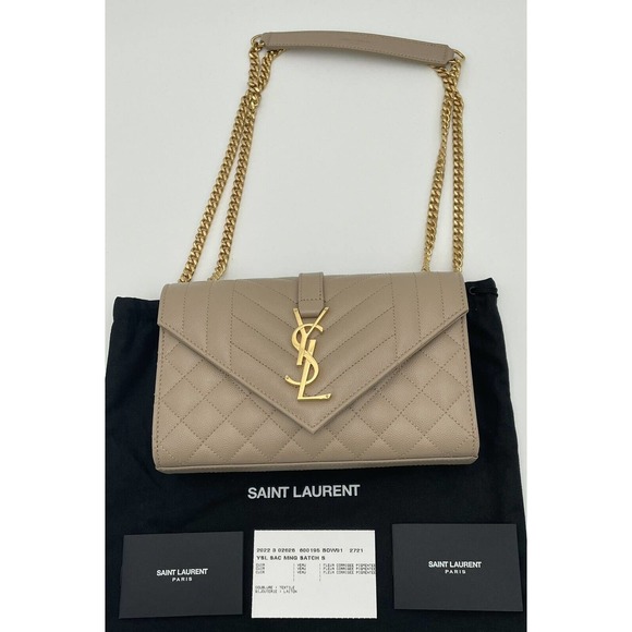 ❌SOLD❌Saint Laurent YSL Small Envelope Quilted Leather Crossbody Bag Purse Beige - Picture 3 of 12